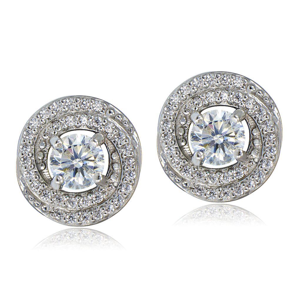 Platinum Plated Sterling Silver 100 Facets Cubic Zirconia Love Knot Stud Earrings-2