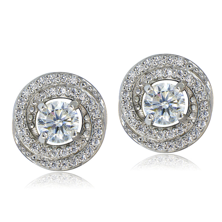 Platinum Plated Sterling Silver 100 Facets Cubic Zirconia Love Knot Stud Earrings