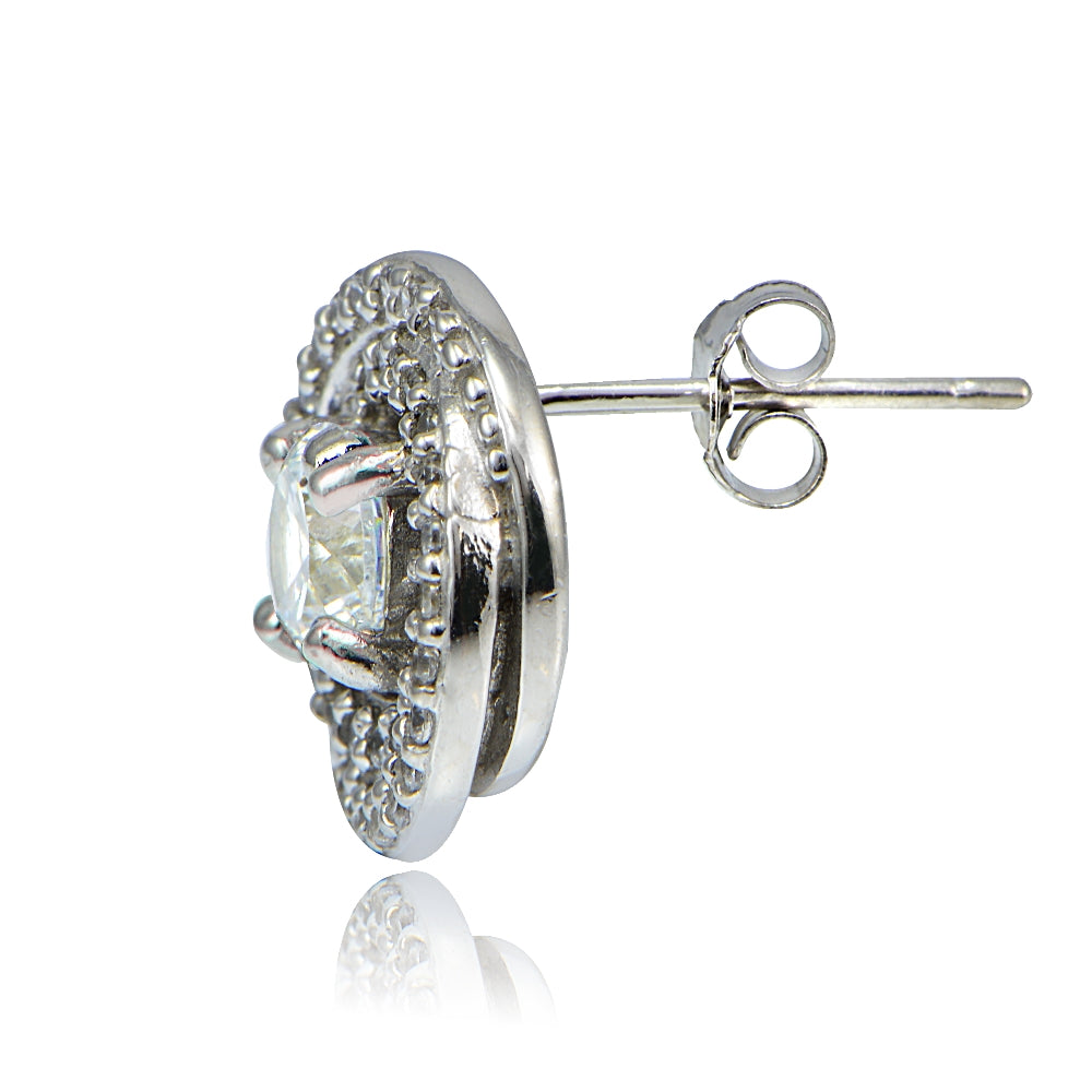 Platinum Plated Sterling Silver 100 Facets Cubic Zirconia Love Knot Stud Earrings-3