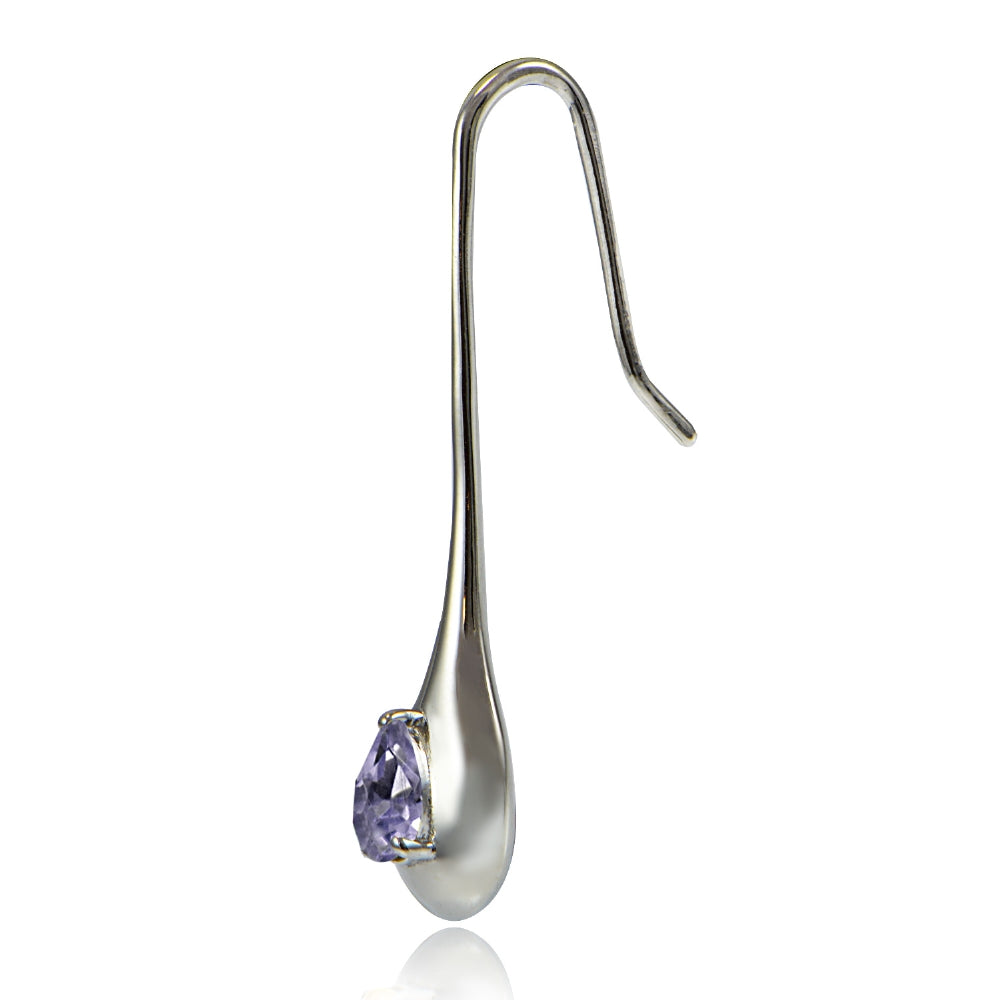 Sterling Silver Amethyst Teardrop Lotus Drop Earrings-2