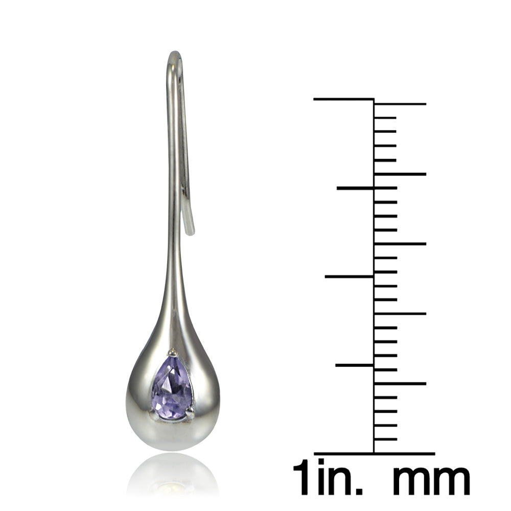 Sterling Silver Amethyst Teardrop Lotus Drop Earrings-3