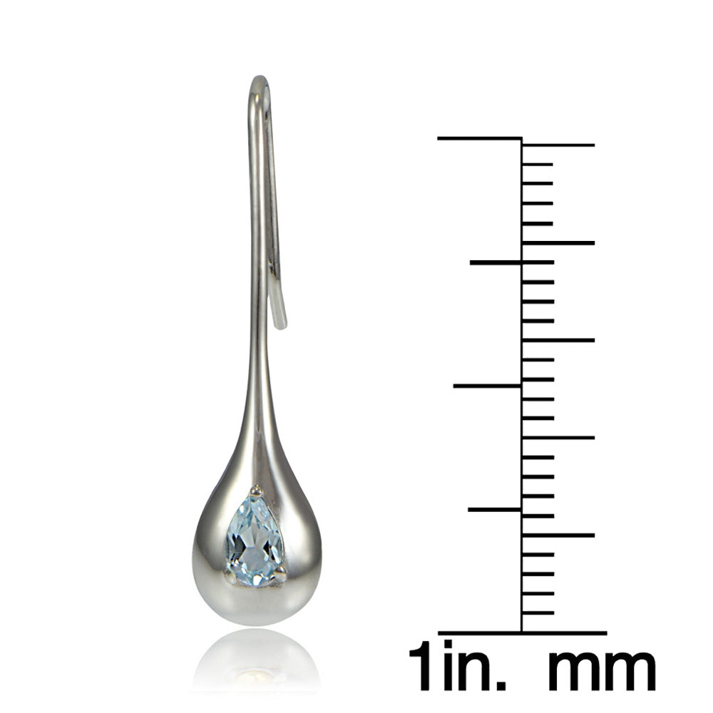 Sterling Silver Blue Topaz Teardrop Lotus Drop Earrings-2