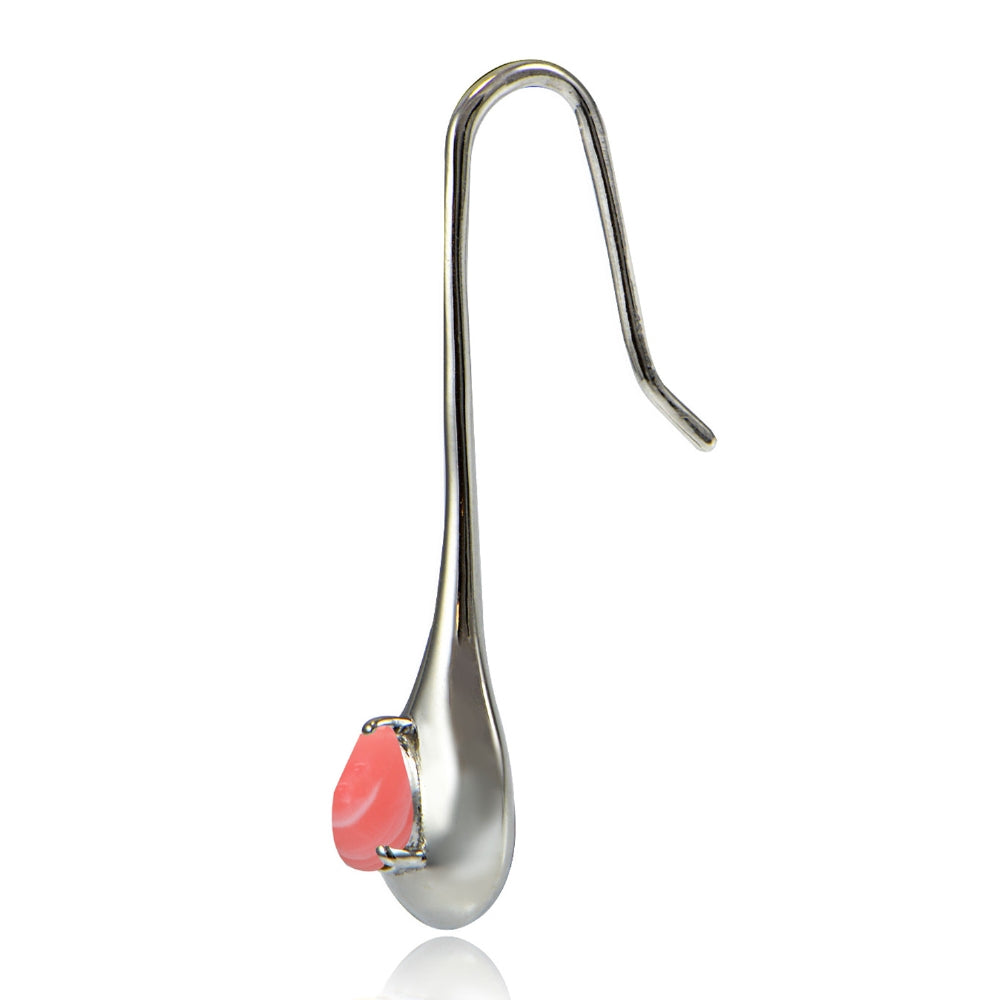 Sterling Silver Dyed Coral Teardrop Lotus Earrings-2