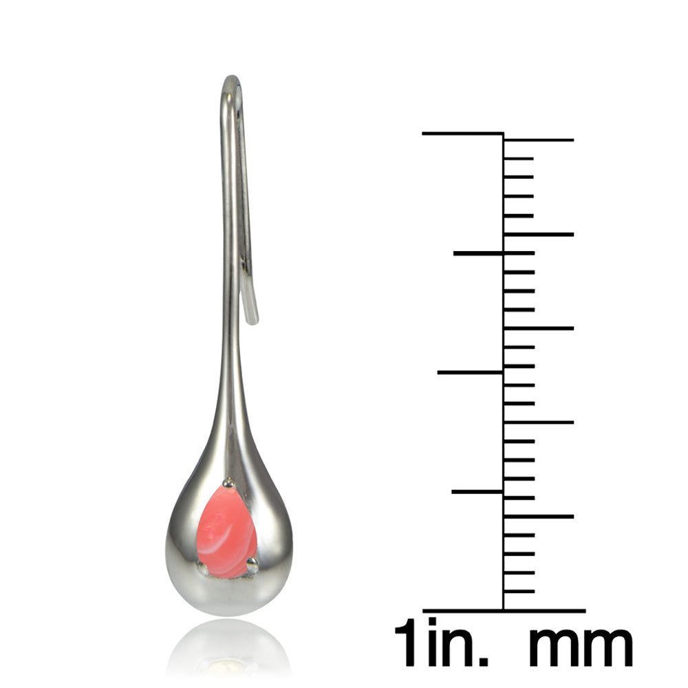 Sterling Silver Dyed Coral Teardrop Lotus Earrings-3