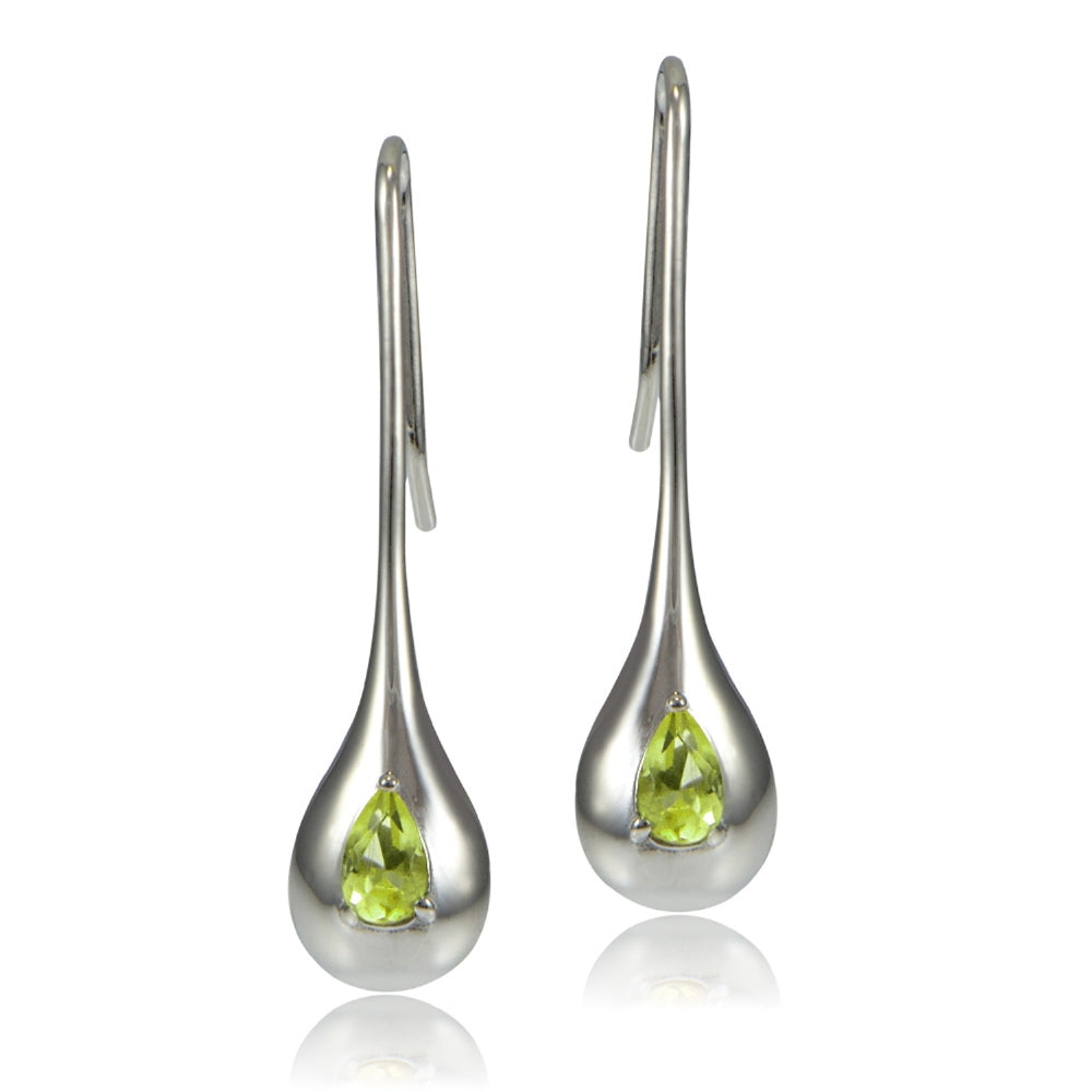 Sterling Silver Peridot Teardrop Lotus Drop Earrings