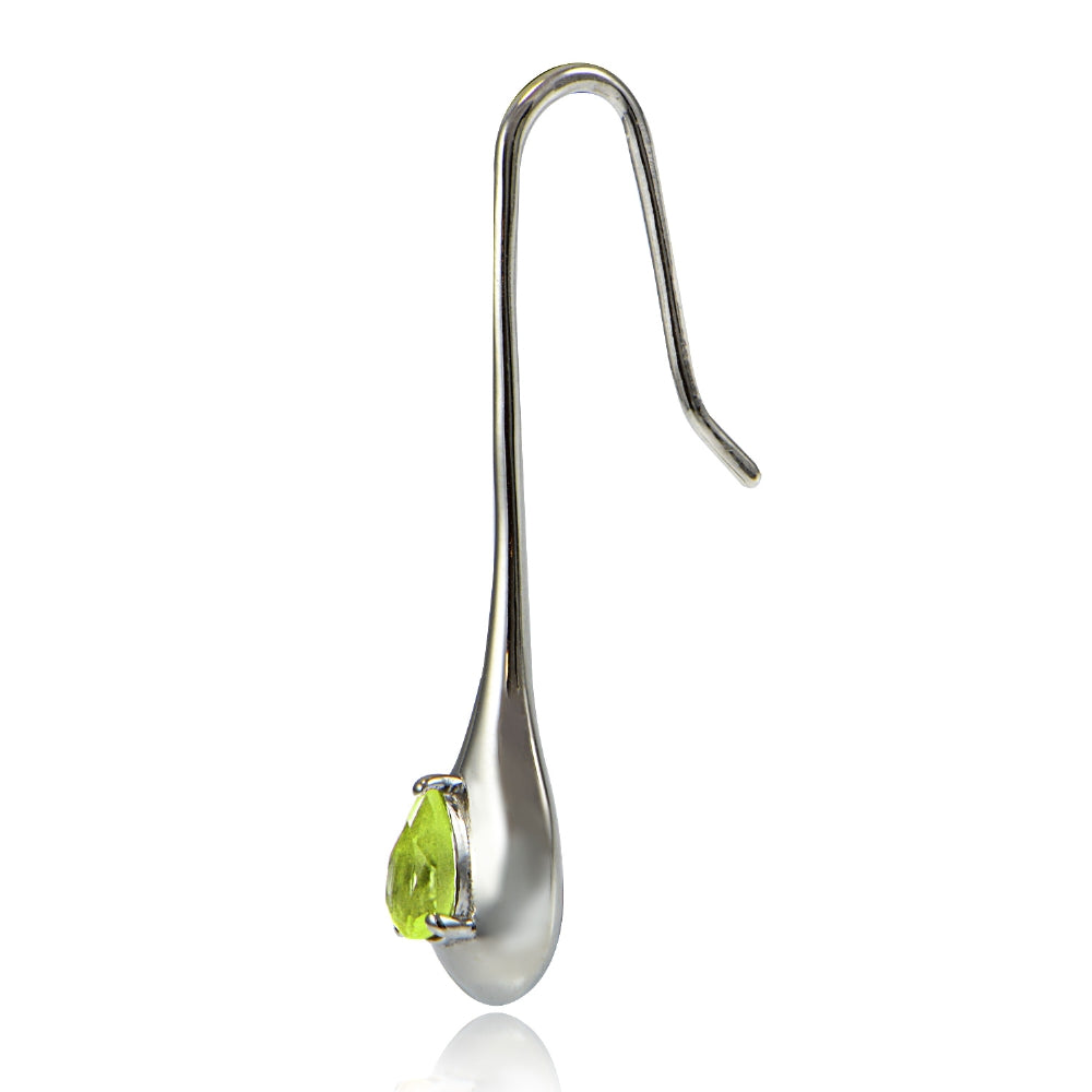 Sterling Silver Peridot Teardrop Lotus Drop Earrings-2