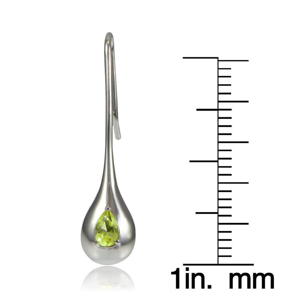 Sterling Silver Peridot Teardrop Lotus Drop Earrings-3
