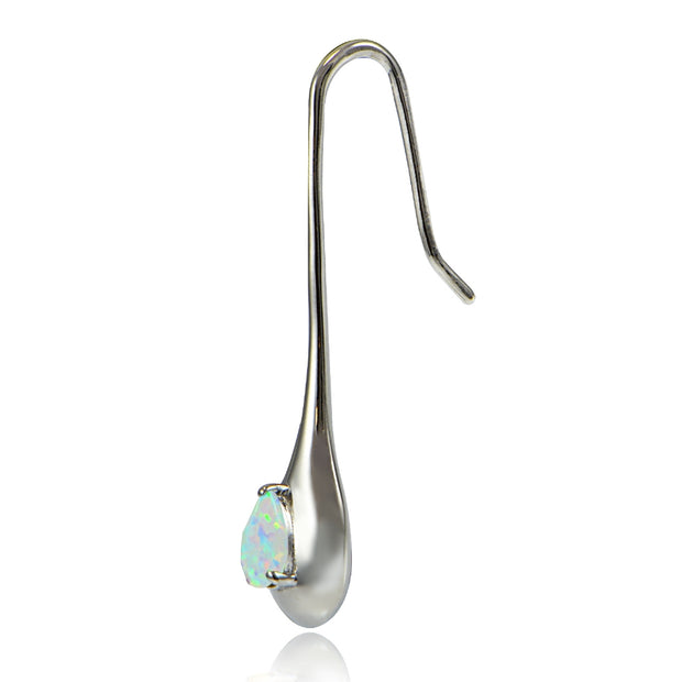 Sterling Silver Created White Opal Teardrop Lotus Drop Earrings