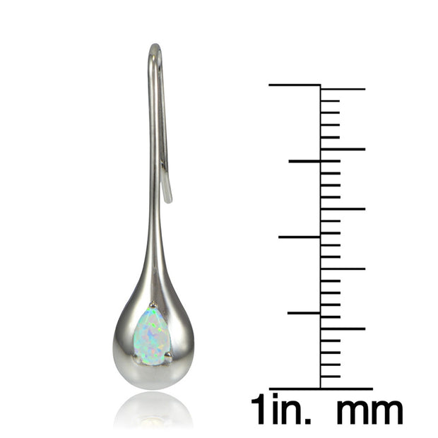 Sterling Silver Created White Opal Teardrop Lotus Drop Earrings