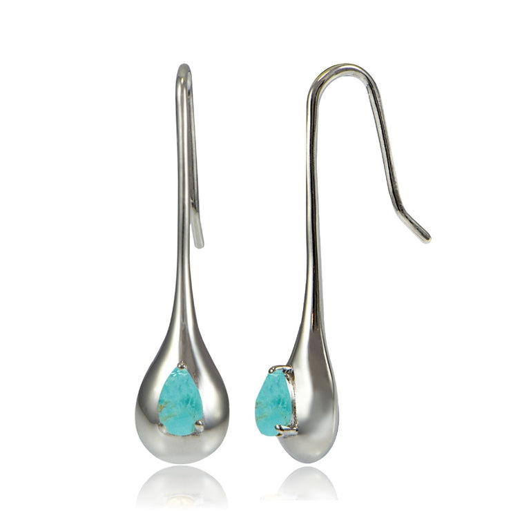 Sterling Silver Created Turquoise Teardrop Lotus Earrings