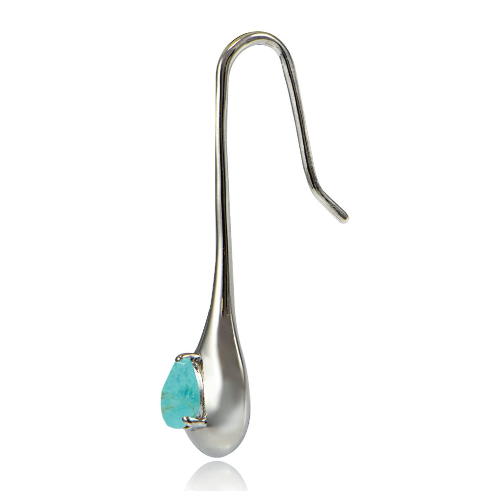 Sterling Silver Created Turquoise Teardrop Lotus Earrings-2