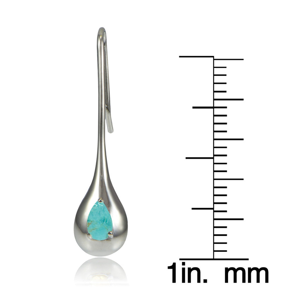 Sterling Silver Created Turquoise Teardrop Lotus Earrings-3