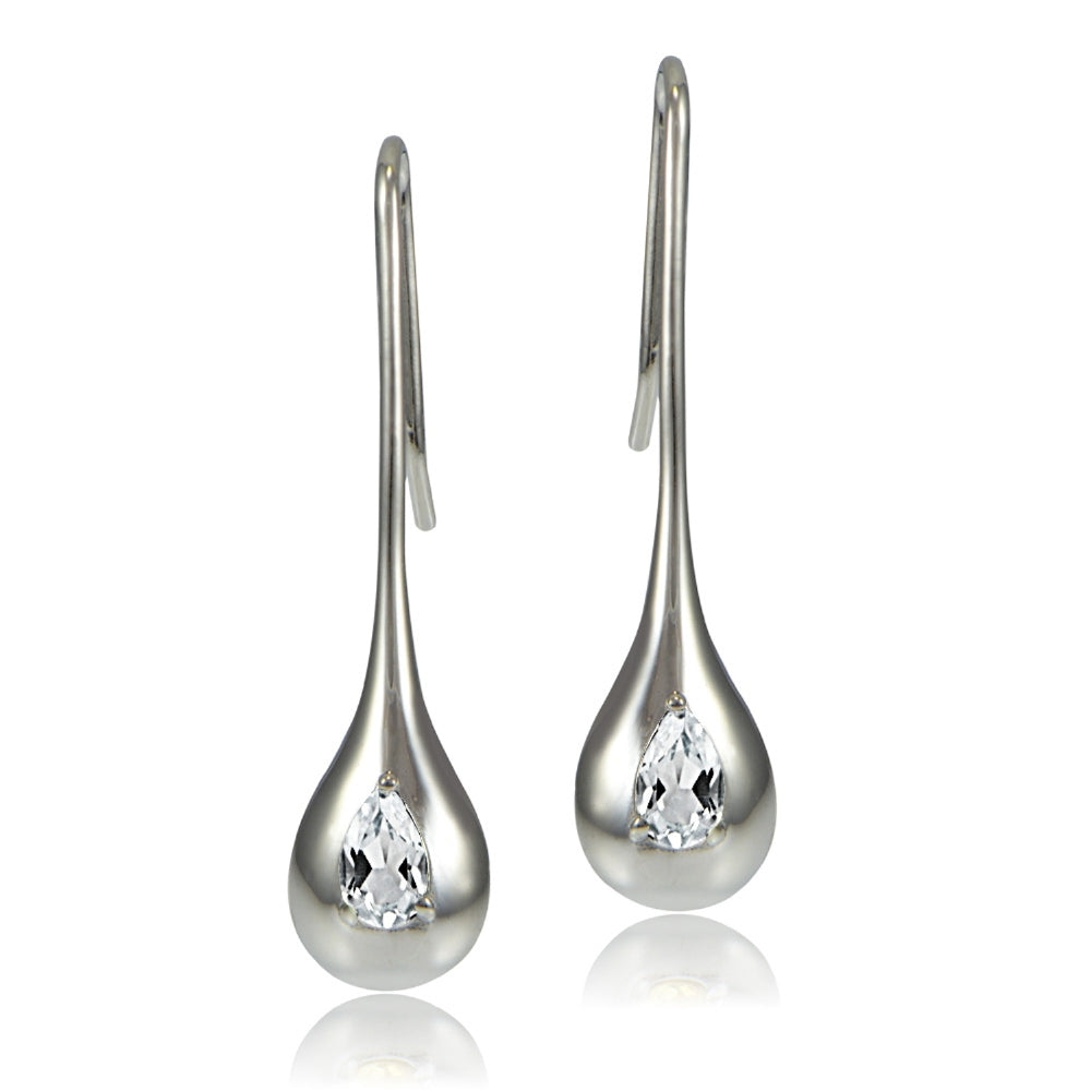 Sterling Silver Cubic Zirconia Teardrop Lotus Drop Earrings