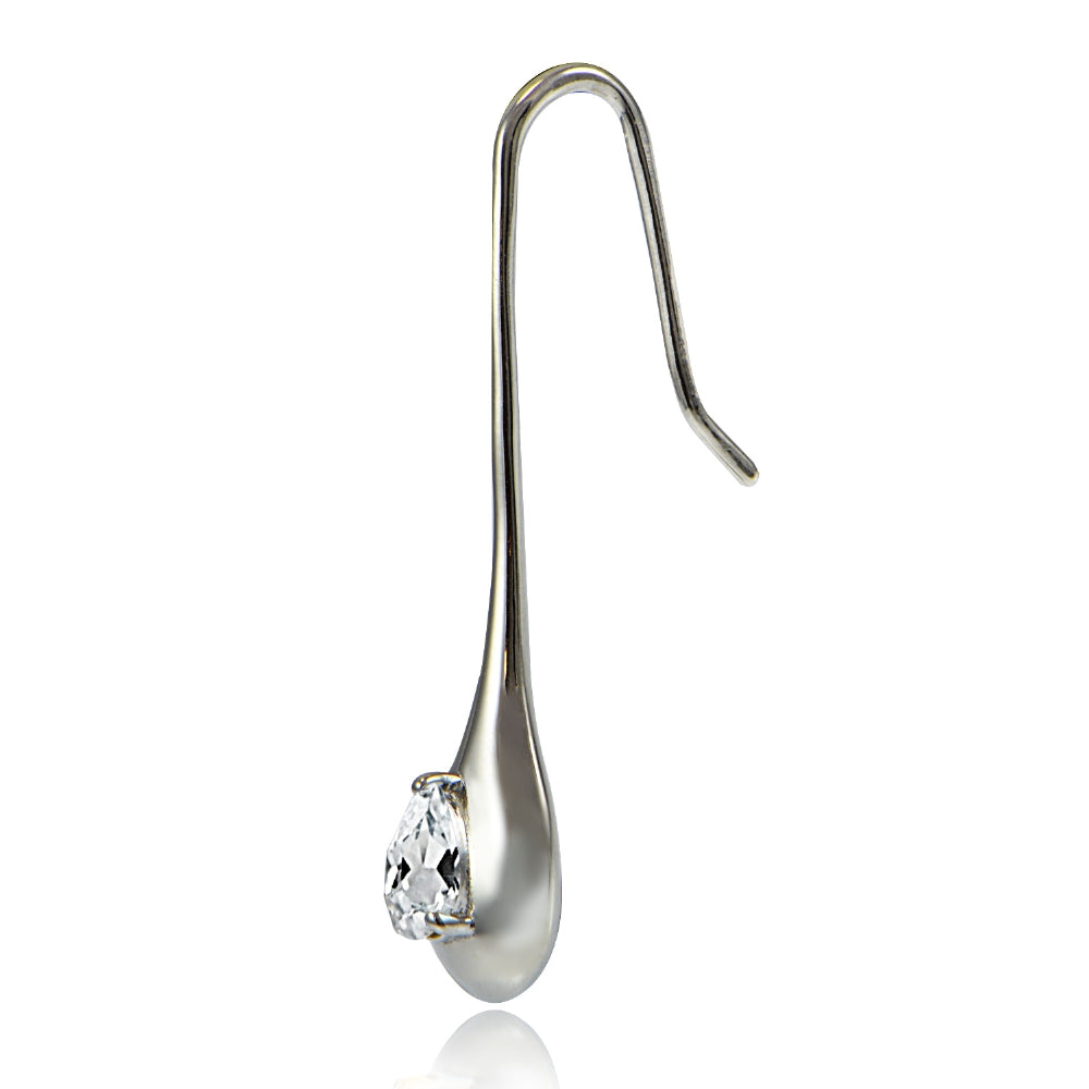 Sterling Silver Cubic Zirconia Teardrop Lotus Drop Earrings-2
