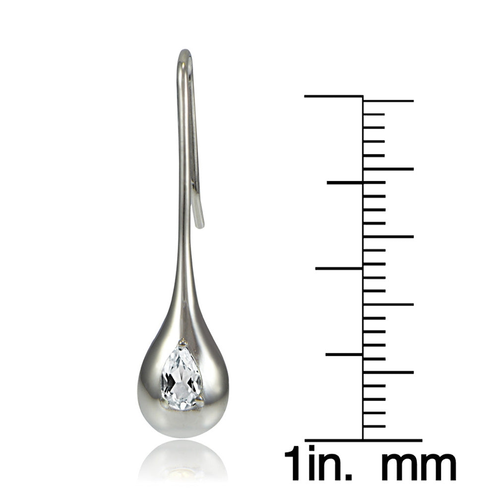 Sterling Silver Cubic Zirconia Teardrop Lotus Drop Earrings-3