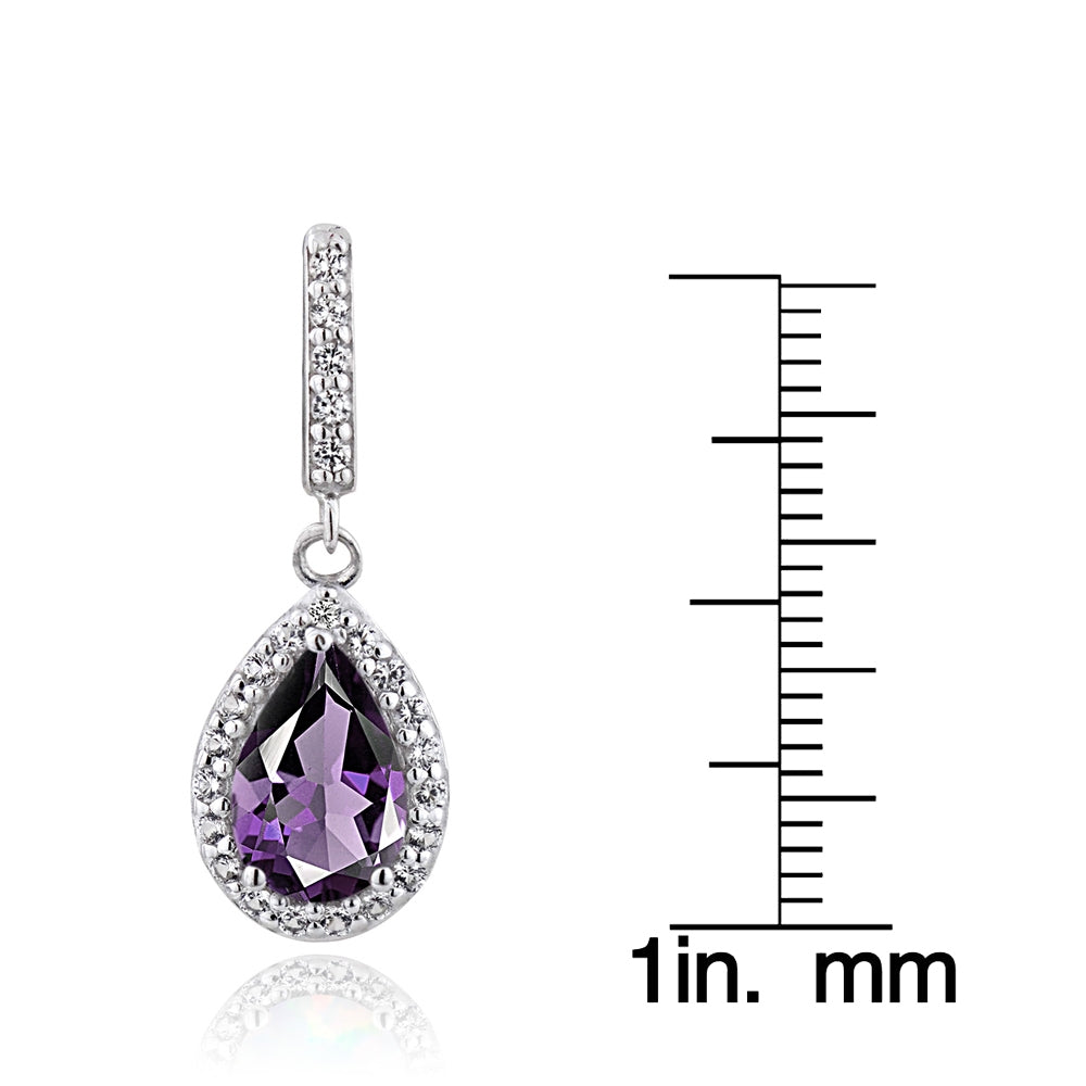 Sterling Silver 4ct TGW Amethyst & White Topaz Teardrop Dangle Earrings-3