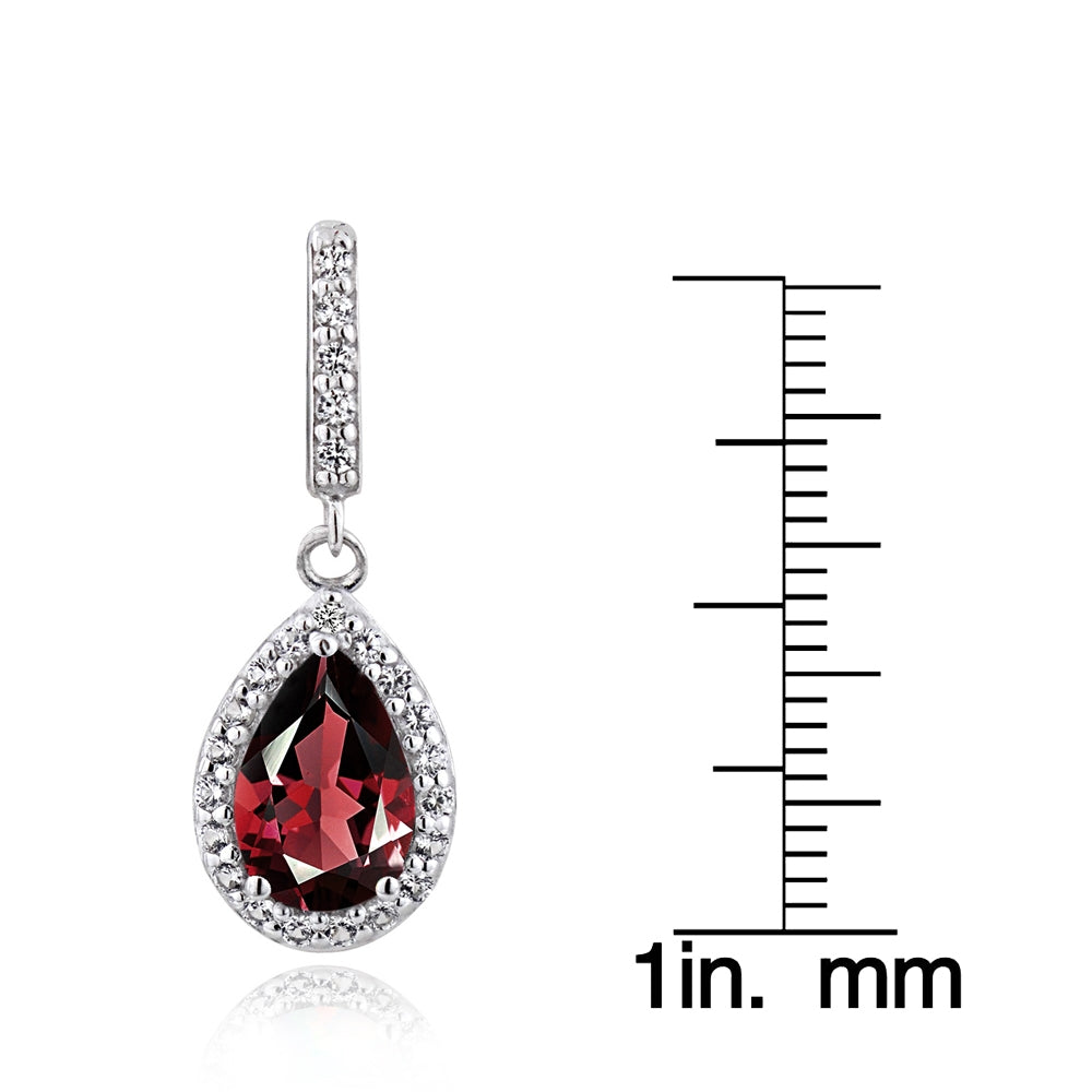Sterling Silver 3ct TGW Garnet & White Topaz Teardrop Dangle Earrings-3