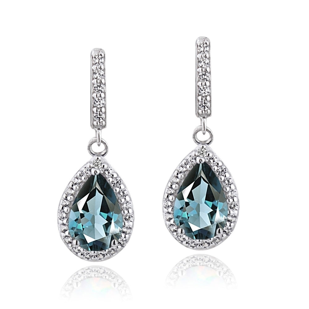 Sterling Silver 3ct TGW London Blue & White Topaz Teardrop Dangle Earrings