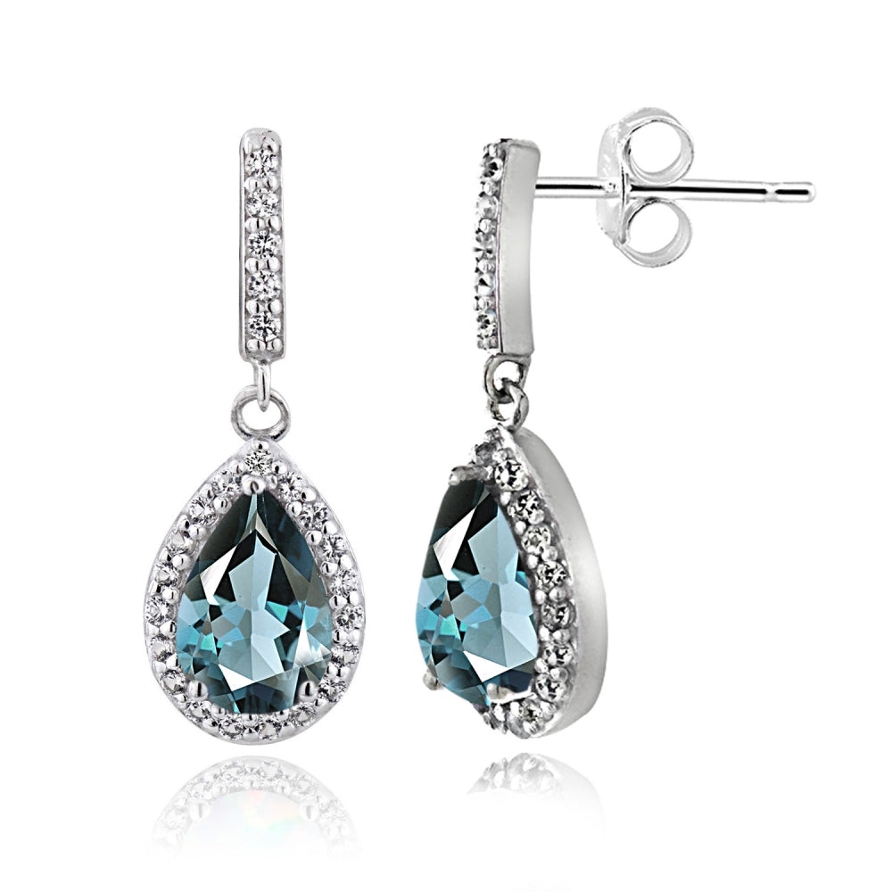 Sterling Silver 3ct TGW London Blue & White Topaz Teardrop Dangle Earrings-2