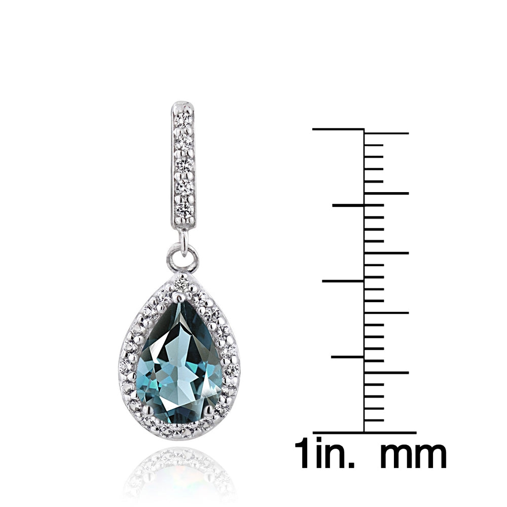 Sterling Silver 3ct TGW London Blue & White Topaz Teardrop Dangle Earrings-3