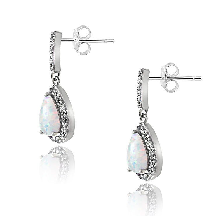 Sterling Silver 1ct TGW Created Opal & White Topaz Teardrop Dangle Earrings
