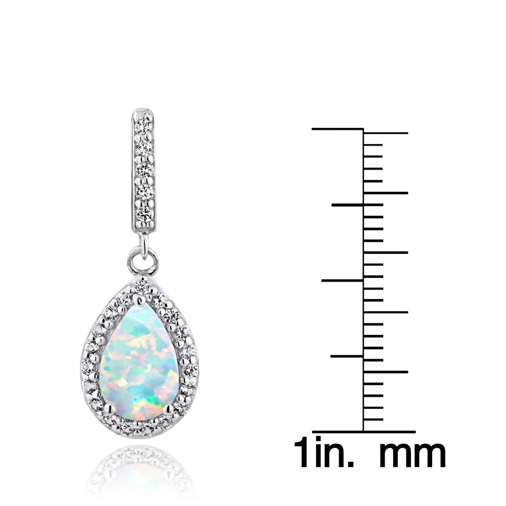 Sterling Silver 1ct TGW Created Opal & White Topaz Teardrop Dangle Earrings-3