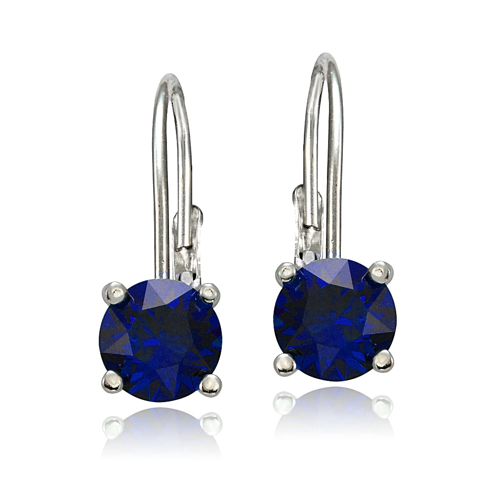 Sterling Silver 2ct Created Blue Sapphire Leverback Earrings-2