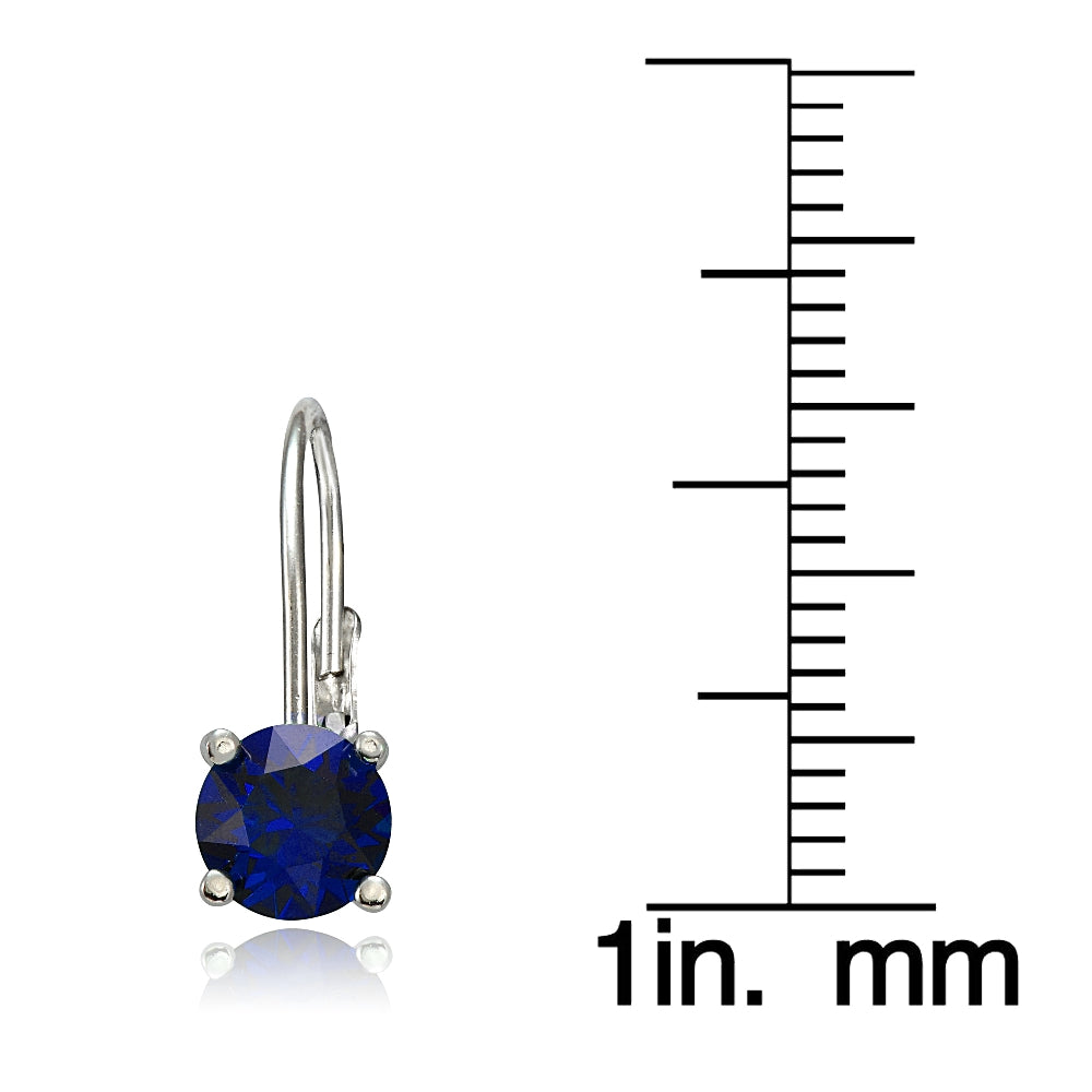 Sterling Silver 2ct Created Blue Sapphire Leverback Earrings-3