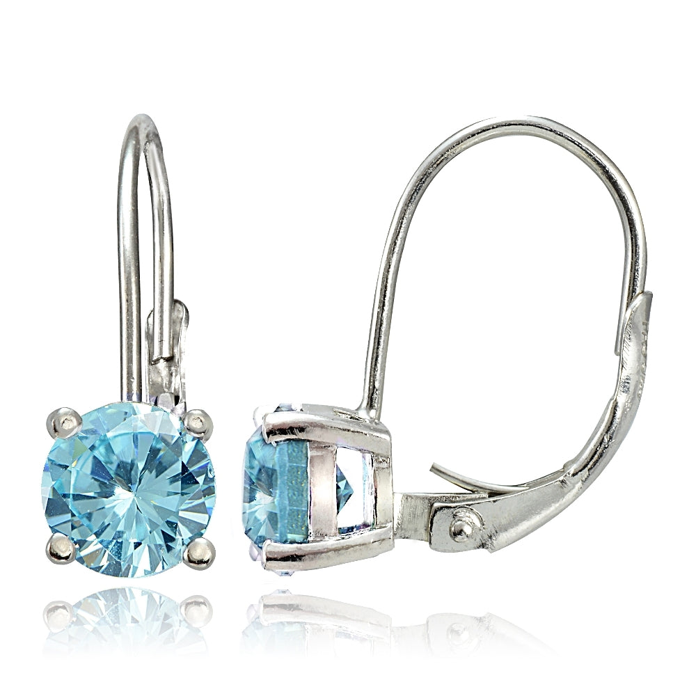 Sterling Silver 2ct TGW Blue Topaz 6mm Round Leverback Earrings