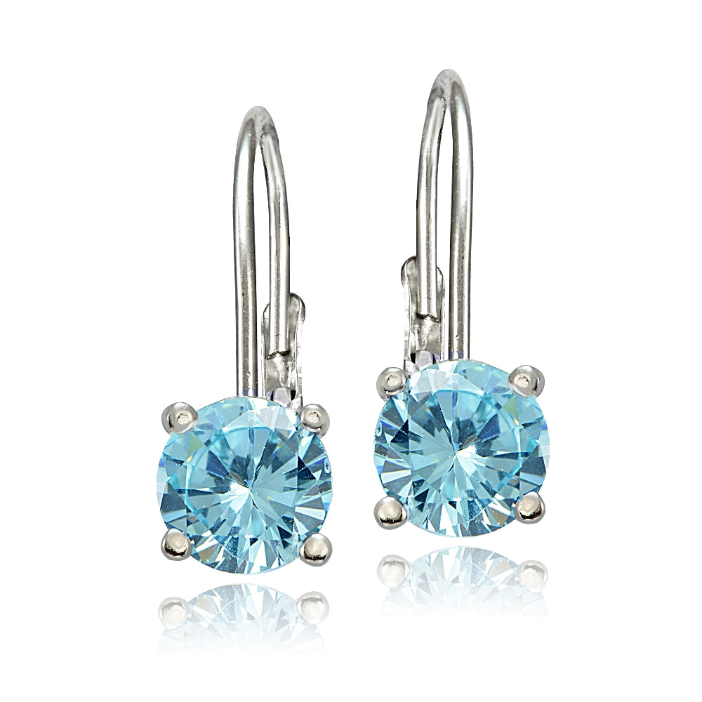 Sterling Silver 2ct TGW Blue Topaz 6mm Round Leverback Earrings-2