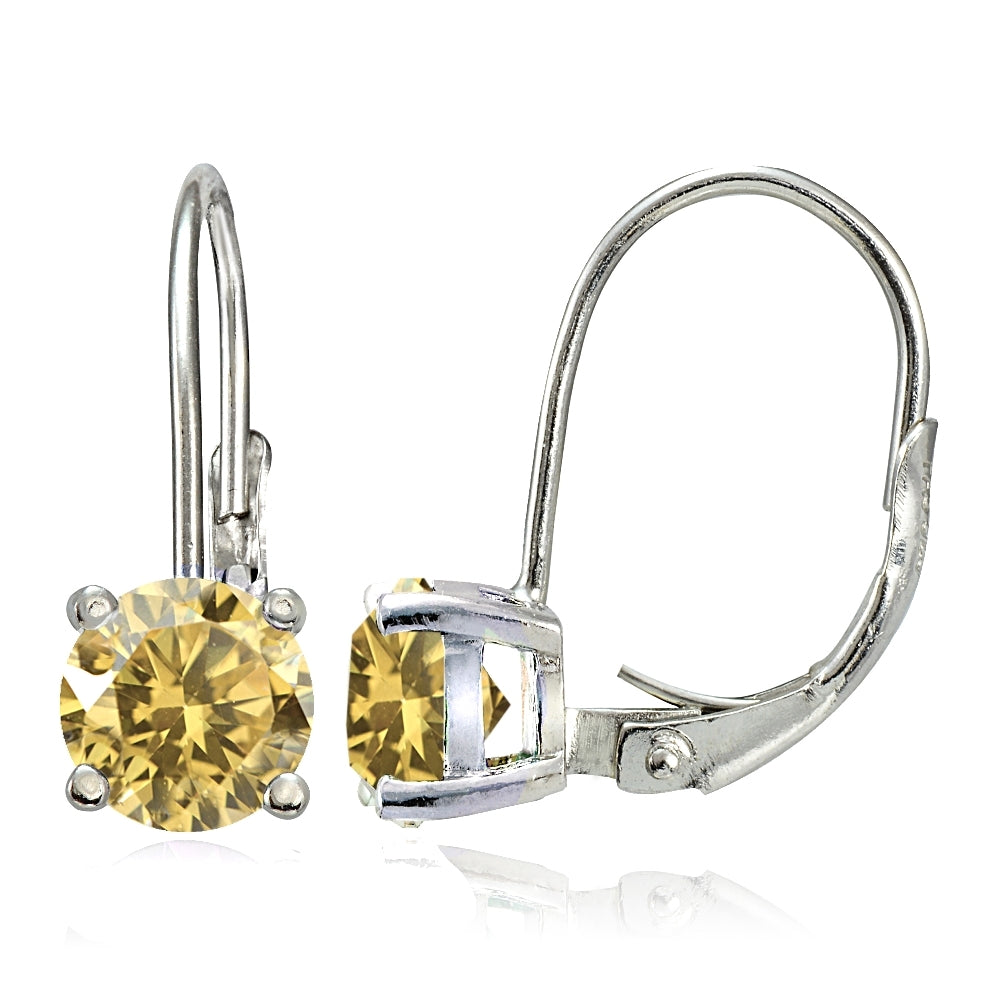 Sterling Silver 1.5ct TGW Citrine 6mm Round Leverback Earrings