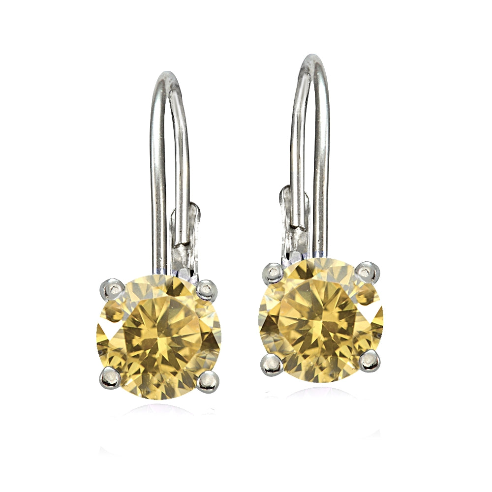 Sterling Silver 1.5ct TGW Citrine 6mm Round Leverback Earrings-2