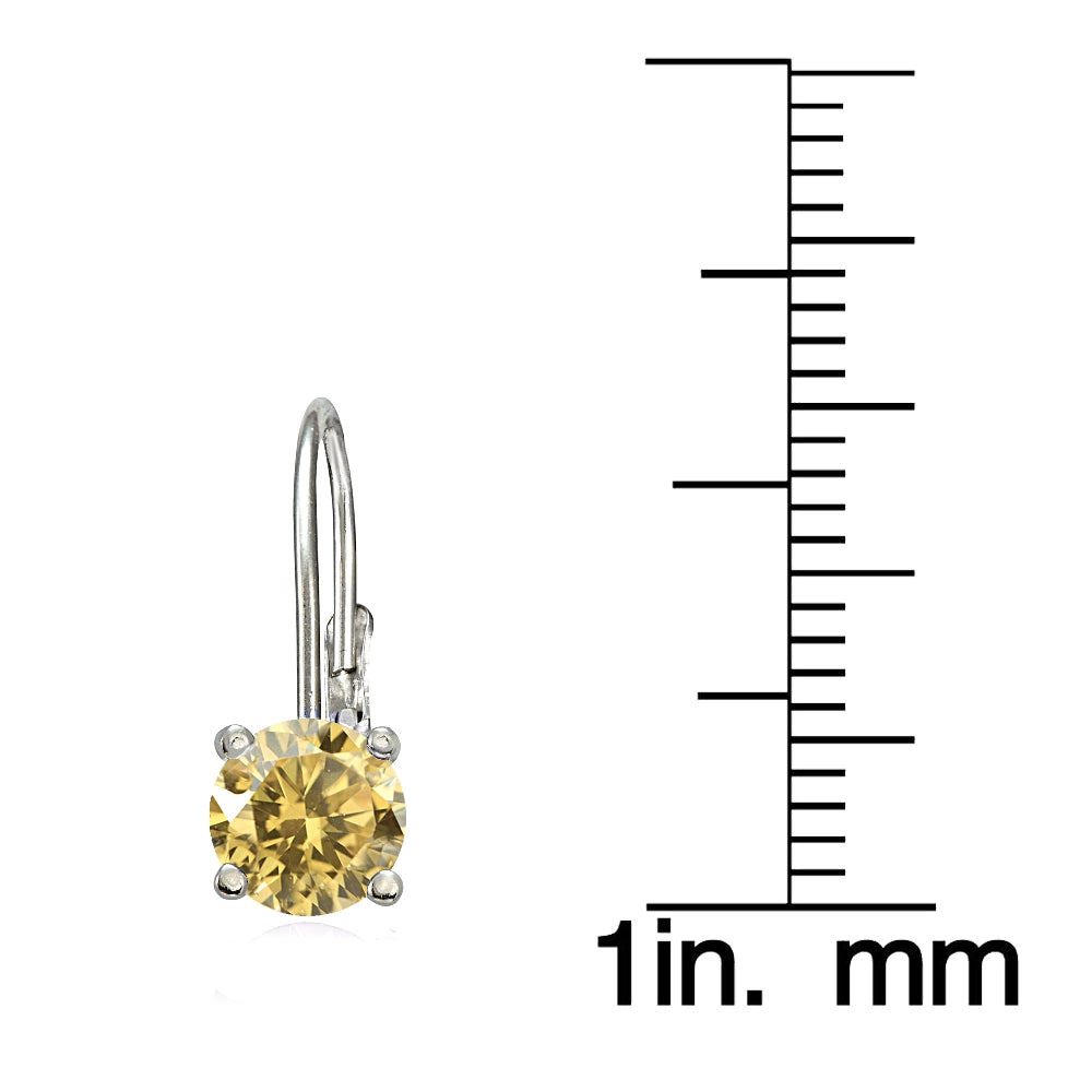 Sterling Silver 1.5ct TGW Citrine 6mm Round Leverback Earrings-3