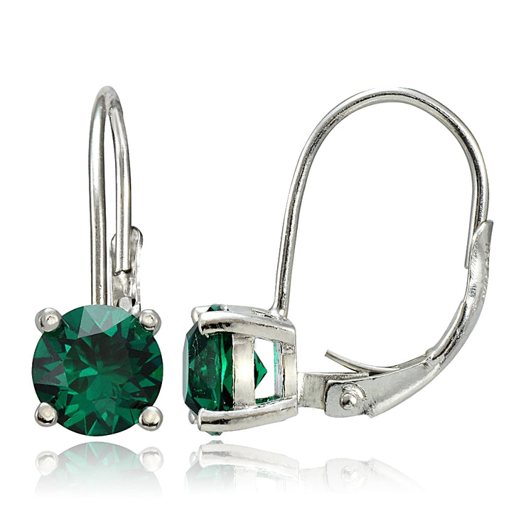 Sterling Silver 1.6ct Created Emerald Leverback Earrings