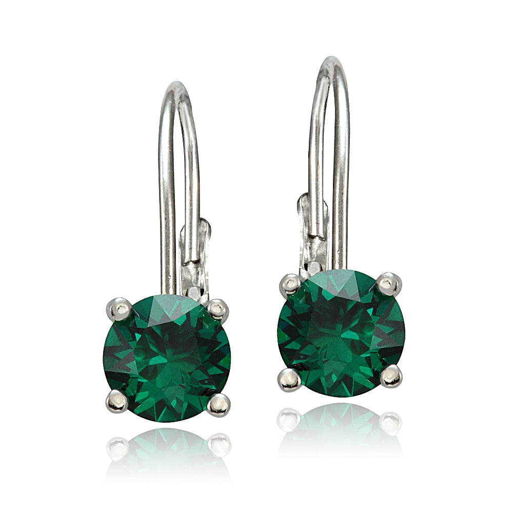 Sterling Silver 1.6ct Created Emerald Leverback Earrings-2