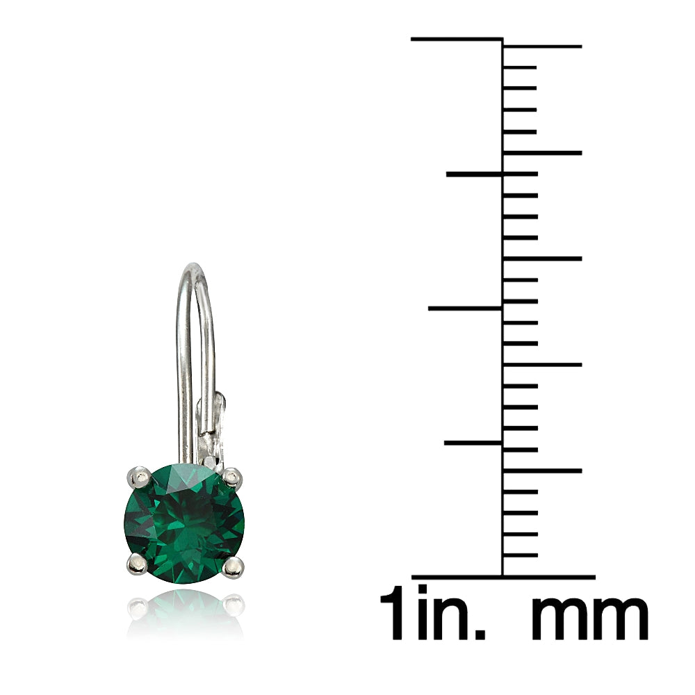 Sterling Silver 1.6ct Created Emerald Leverback Earrings-3