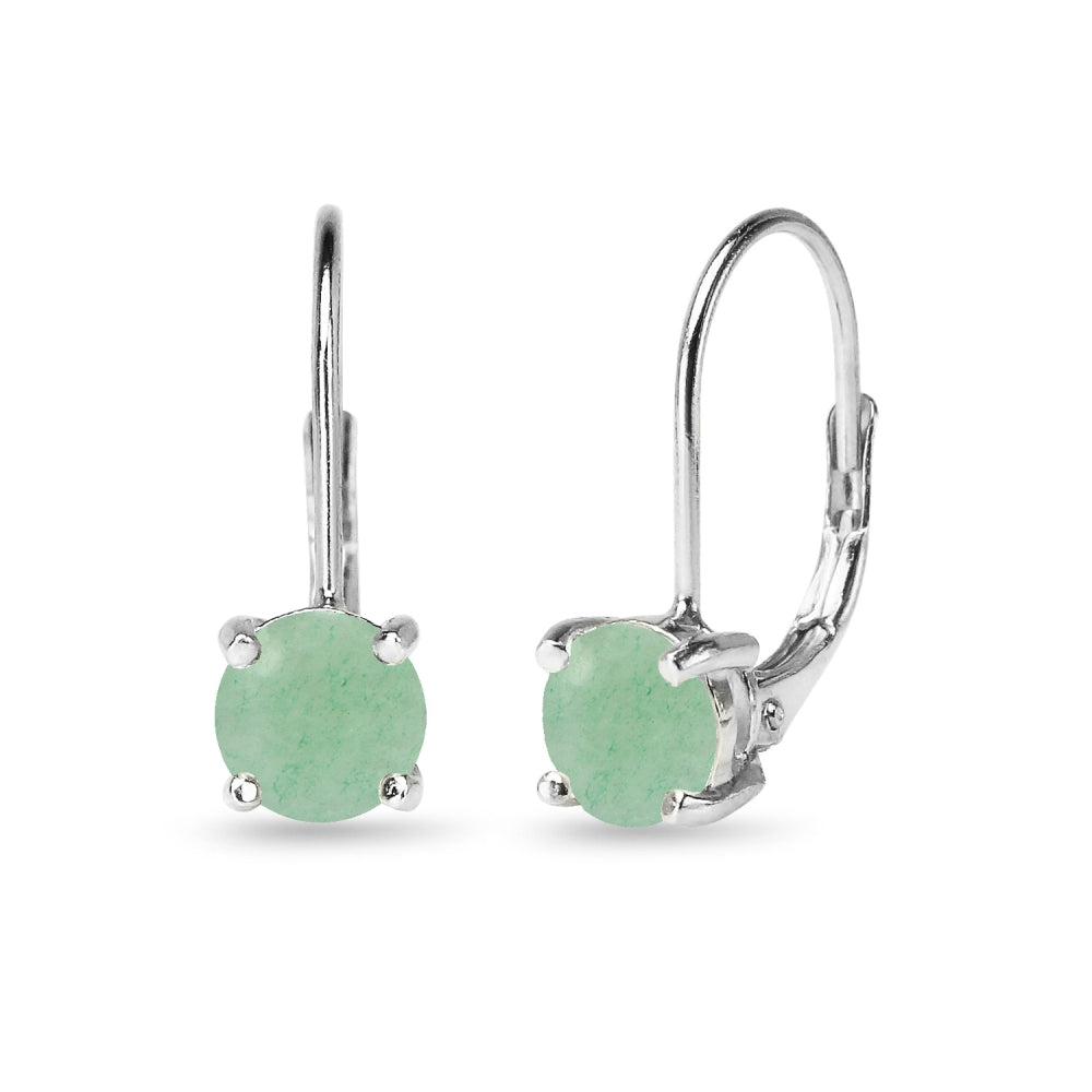 Sterling Silver Polished Created Jade 6mm Round-cut Leverback Earrings