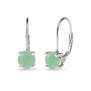 Sterling Silver Polished Created Jade 6mm Round-cut Leverback Earrings