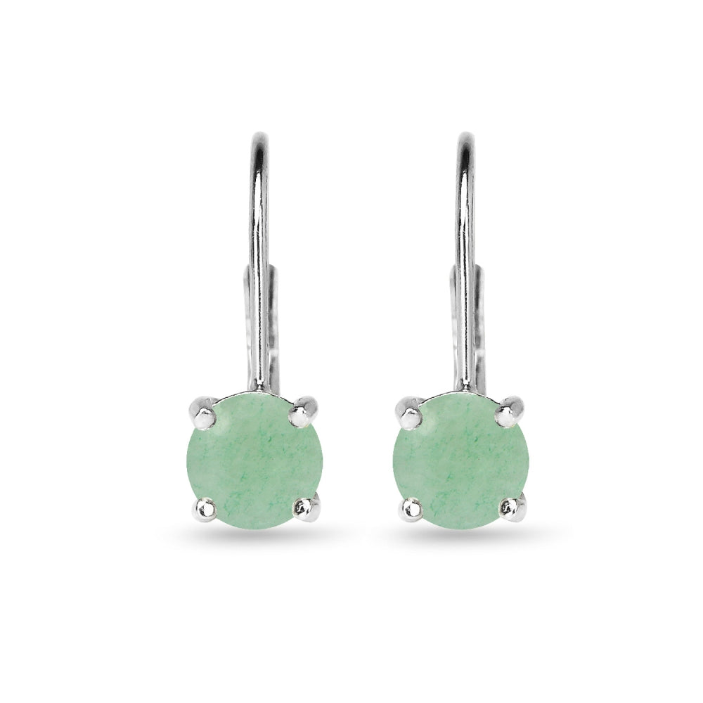 Sterling Silver Polished Created Jade 6mm Round-cut Leverback Earrings-2