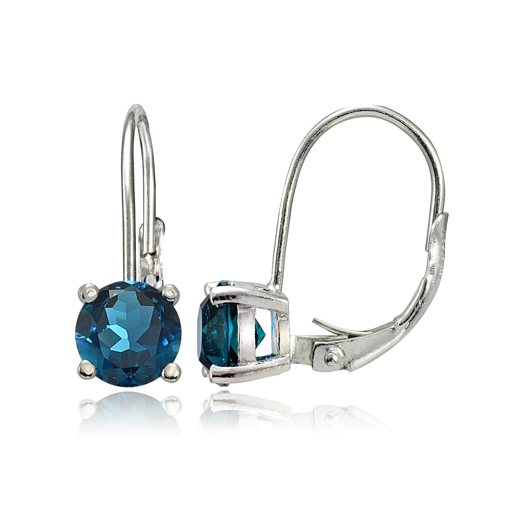Sterling Silver London Blue Topaz 6mm Round Leverback Earrings