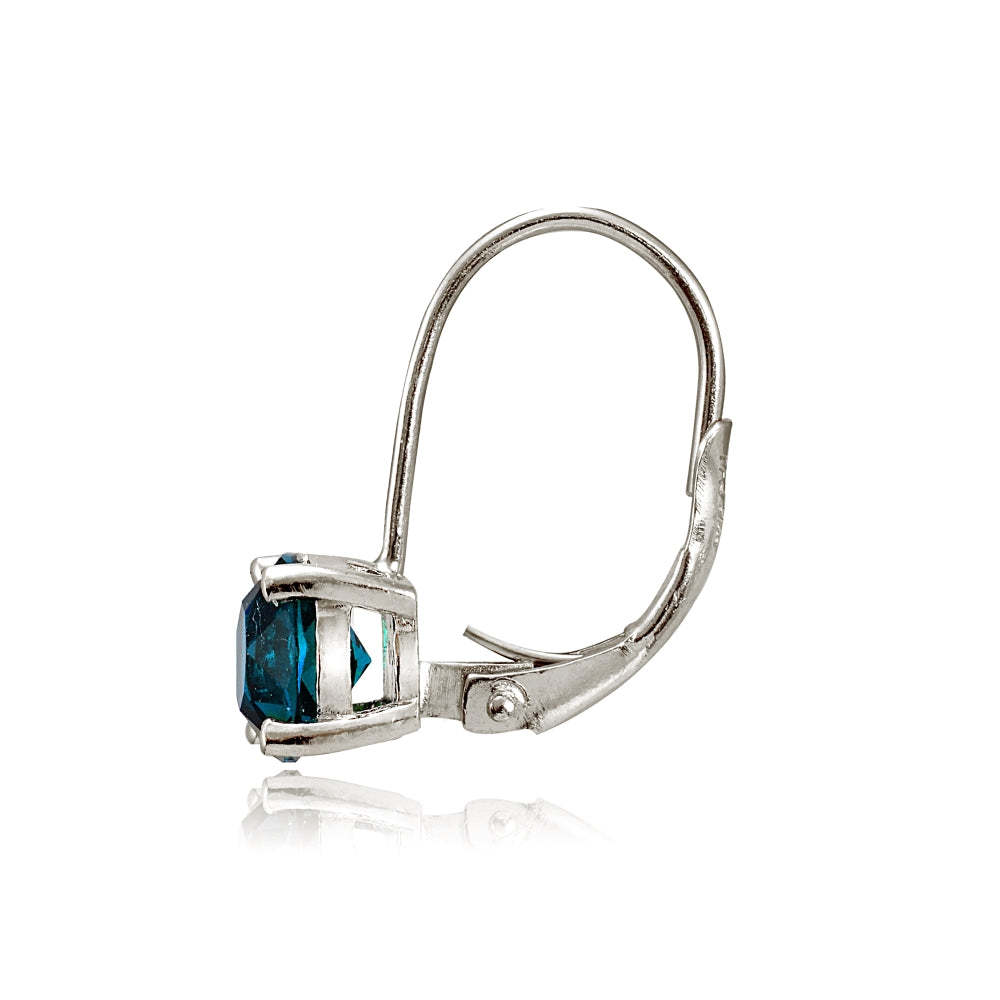 Sterling Silver London Blue Topaz 6mm Round Leverback Earrings-2