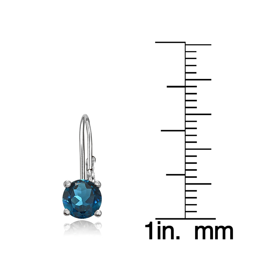 Sterling Silver London Blue Topaz 6mm Round Leverback Earrings-3