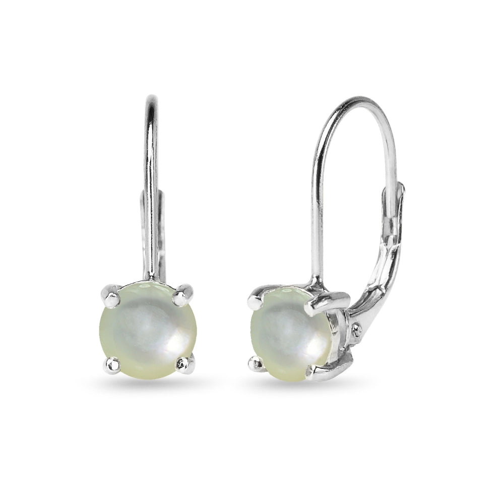 Sterling Silver Polished Created Mother of Pearl 6mm Round-cut Leverback Earrings