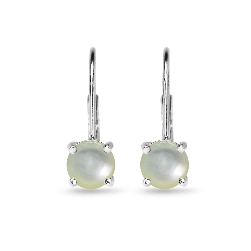 Sterling Silver Polished Created Mother of Pearl 6mm Round-cut Leverback Earrings-2