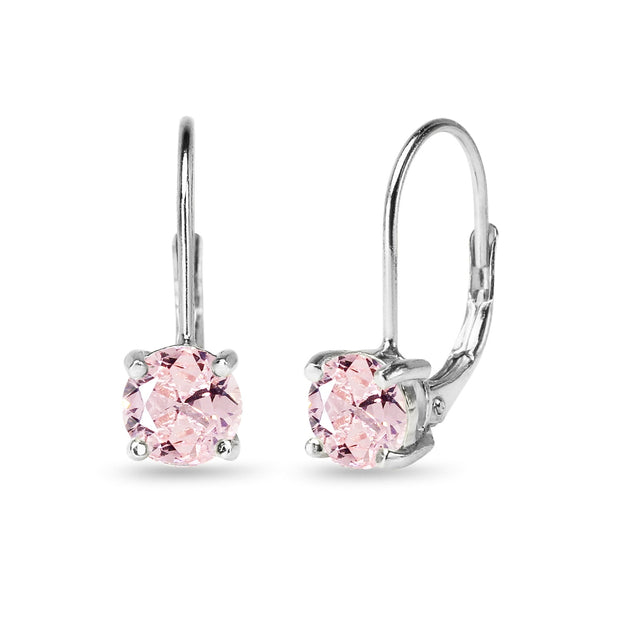 Sterling Silver Created Morganite 6mm Round Leverback Earrings