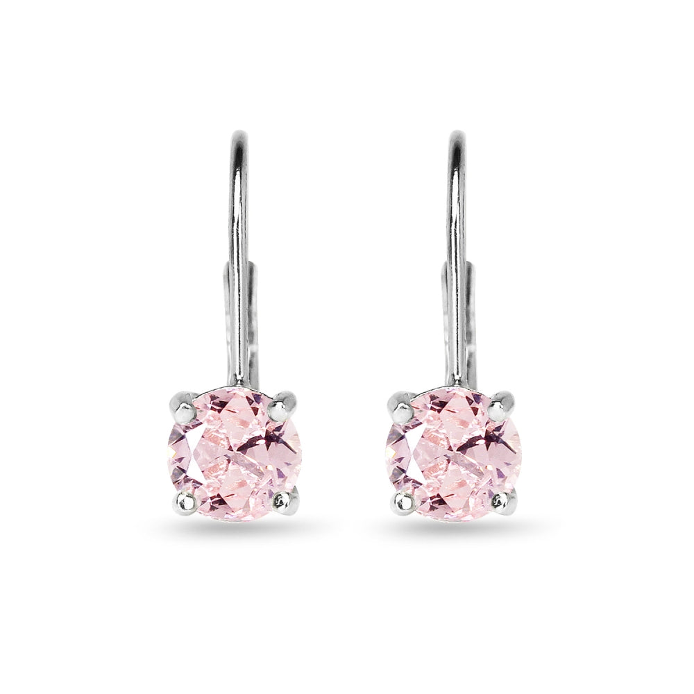 Sterling Silver Created Morganite 6mm Round Leverback Earrings-2