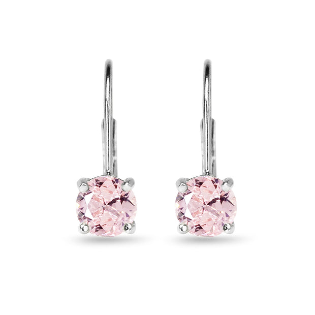 Sterling Silver Created Morganite 6mm Round Leverback Earrings
