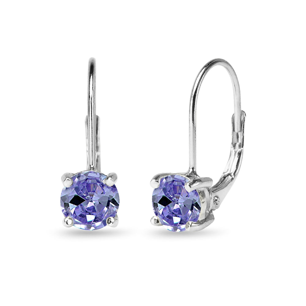 Sterling Silver Created Tanzanite 6mm Round Leverback Earrings