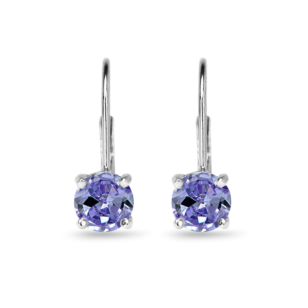 Sterling Silver Created Tanzanite 6mm Round Leverback Earrings-2