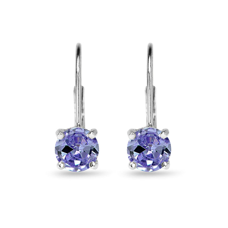 Sterling Silver Created Tanzanite 6mm Round Leverback Earrings